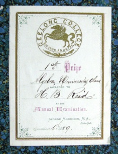 Award Bookplate won by Hugo B Reid <br/>for Algebra in 1889.